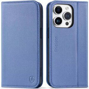 SHIELDON Wallet Case For IPhone 15 Pro 6.1", Genuine Leather Flip Magnetic Cover
